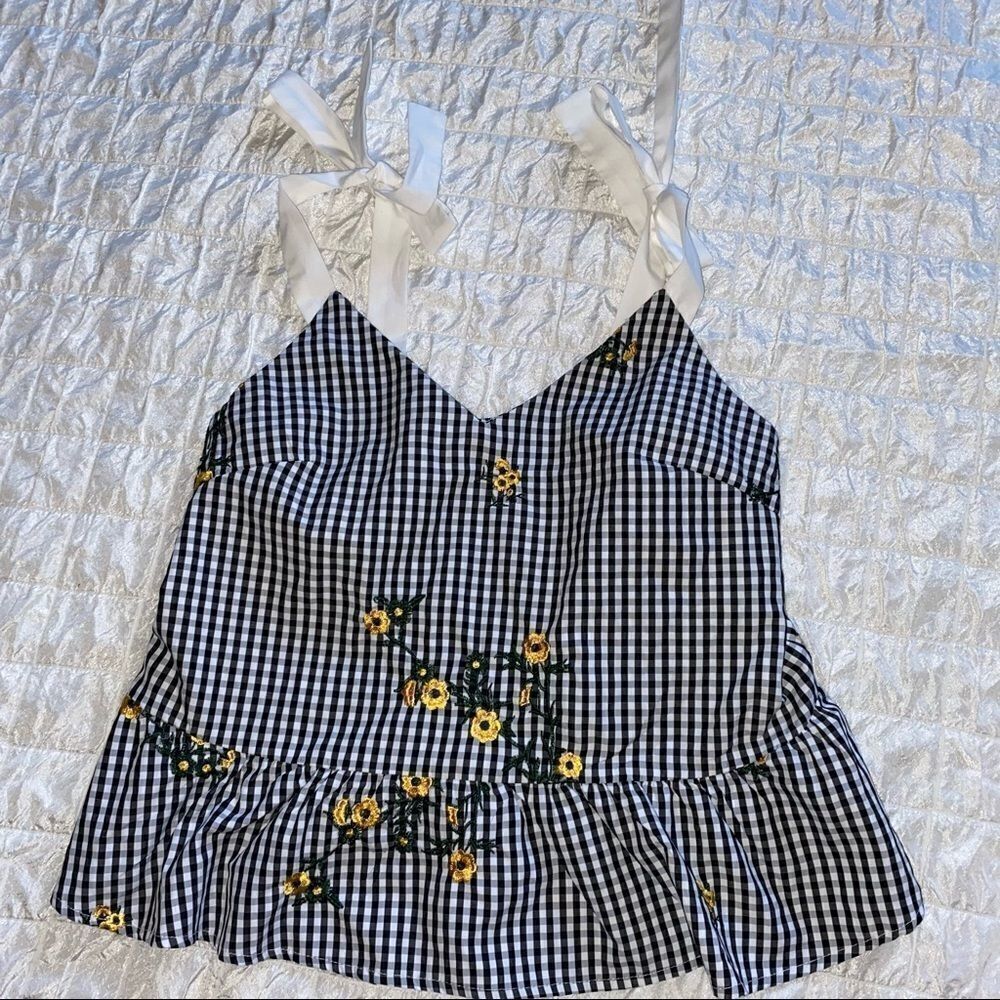 SHELN TIE white/black peplum yellow floral top